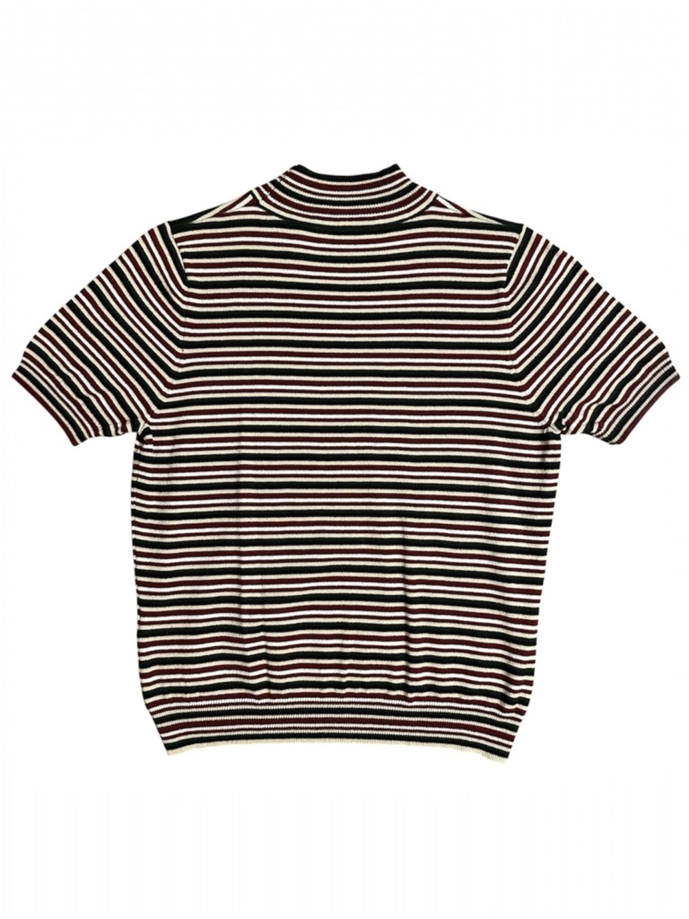 Vintage TanJay Petites Burgundy Cream Black White Striped Mock Neck Shirt Small